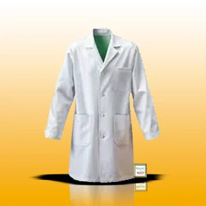 Full front view of a professional white Merrymay lab coat for medical students in Abuja.
